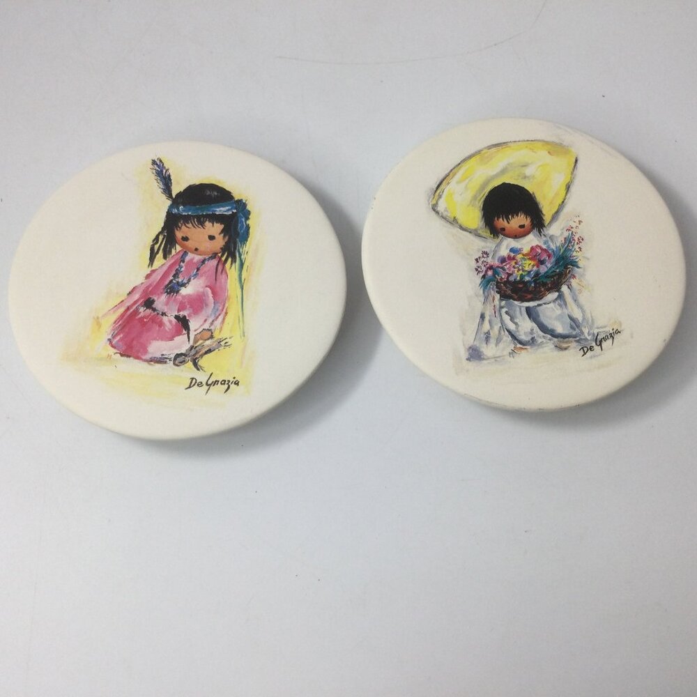 De Grazia The Children Series Ceramic Coasters Sandstone Set of 2